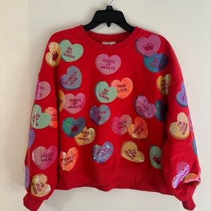 Queen of Sparkles Red Sequin Conversation Heart Sweatshirt